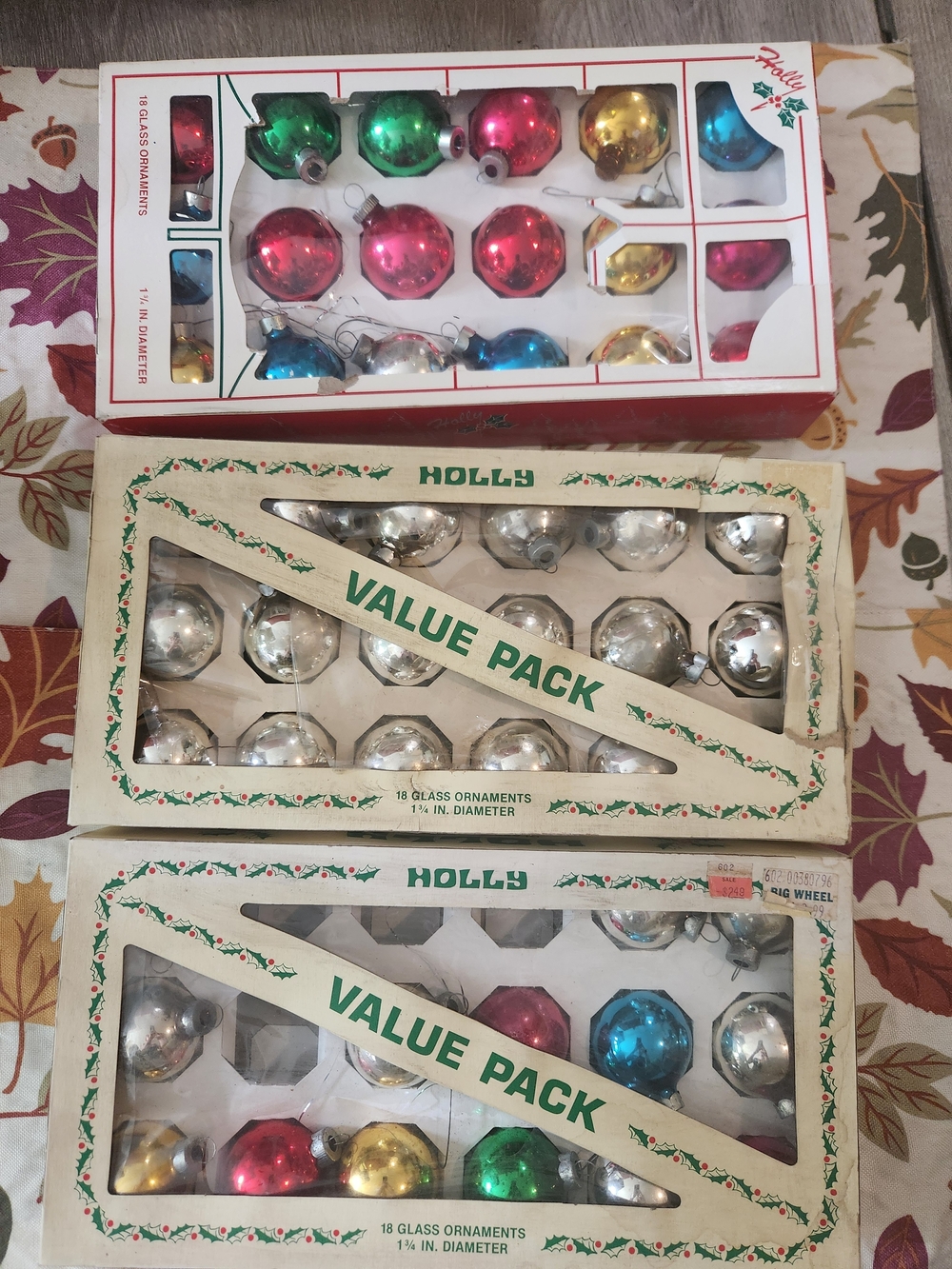 3 Vintage Pcks Holly Mercury Glass Christmas Ornaments
